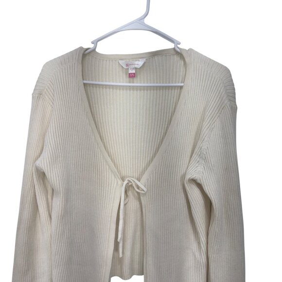 No Boundaries Womens Cream Ribbed Knit Cardigan Sweater SZ XL Tie Front Stretch - Picture 9 of 9